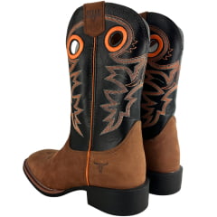 Bota Texana Masculina Texas Rodeo Bico Quadrado Solado Flex Couro Crazy Sela Preto Cano Bordado REF:TR16211029-LQBO