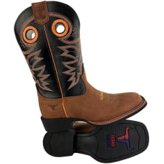 Bota Texana Masculina Texas Rodeo Bico Quadrado Solado Flex Couro Crazy Sela Preto Cano Bordado REF:TR16211029-LQBO