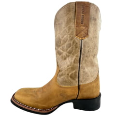 Bota Texana Masculina Texas Rodeo Couro Crazy Mostarda Fóssil Ocre Com Bandeira Ref:TR648 - LQBO