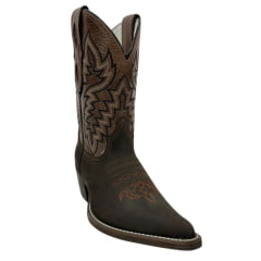 Bota Texana Masculina Vimar Bico Fino Cano Alto Couro Crazy Horse/ KZA/ Castanho/ Café Sola CPLAC-V001 REF: 81360