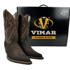 Bota Texana Masculina Vimar Bico Fino Cano Alto Couro Crazy Horse/ KZA/ Castanho/ Café Sola CPLAC-V001 REF: 81360