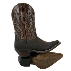 Bota Texana Masculina Vimar Bico Fino Cano Alto Couro Crazy Horse/ KZA/ Castanho/ Café Sola CPLAC-V001 REF: 81360