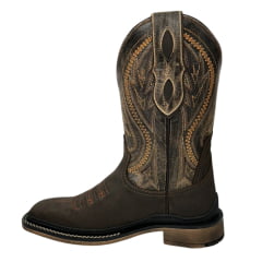 Bota Texana Masculina Vimar Bico Quadrado Couro Crazy Horse Rústico/Ocre/Café Bordado Sola Utah001-F2 RF: 81360