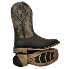 Bota Texana Masculina Vimar Bico Quadrado Couro Crazy Horse Rústico/Ocre/Café Bordado Sola Utah001-F2 RF: 81360