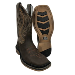 Bota Texana Masculina Vimar Bico Quadrado Couro Crazy Horse Rústico/Ocre/Café Bordado Sola Utah001-F2 RF: 81360