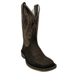 Bota Texana Masculina Vimar Bico Quadrado Couro Crazy Horse Rústico/Ocre/Café Bordado Sola Utah001-F2 RF: 81360