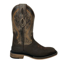 Bota Texana Masculina Vimar Bico Quadrado Couro Crazy Horse Rústico/Ocre/Café Bordado Sola Utah001-F2 RF: 81360