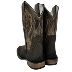 Bota Texana Masculina Vimar Bico Quadrado Couro Crazy Horse Rústico/Ocre/Café Bordado Sola Utah001-F2 RF: 81360