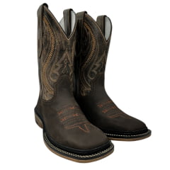 Bota Texana Masculina Vimar Bico Quadrado Couro Crazy Horse Rústico/Ocre/Café Bordado Sola Utah001-F2 RF: 81360