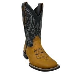 Bota Texana Masculina Vimar Bico Quadrado Cano Médio Couro Crazy Horse Cano Preto Com Bordado Sola Magnum V00 REF: 81360