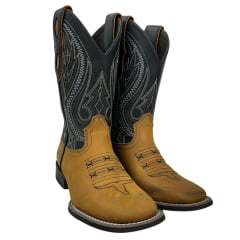 Bota Texana Masculina Vimar Bico Quadrado Cano Médio Couro Crazy Horse Cano Preto Com Bordado Sola Magnum V00 REF: 81360