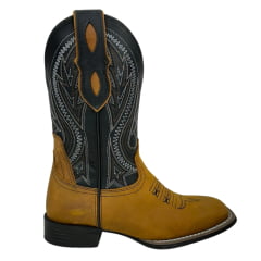 Bota Texana Masculina Vimar Bico Quadrado Cano Médio Couro Crazy Horse Cano Preto Com Bordado Sola Magnum V00 REF: 81360