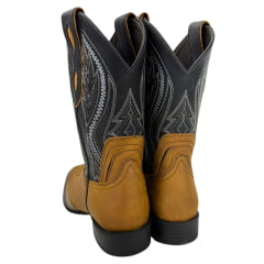 Bota Texana Masculina Vimar Bico Quadrado Cano Médio Couro Crazy Horse Cano Preto Com Bordado Sola Magnum V00 REF: 81360