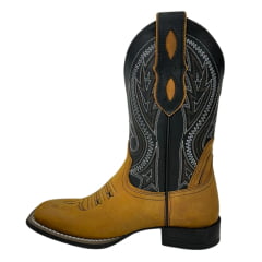 Bota Texana Masculina Vimar Bico Quadrado Cano Médio Couro Crazy Horse Cano Preto Com Bordado Sola Magnum V00 REF: 81360