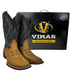 Bota Texana Masculina Vimar Bico Quadrado Cano Médio Couro Crazy Horse Cano Preto Com Bordado Sola Magnum V00 REF: 81360