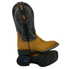 Bota Texana Masculina Vimar Bico Quadrado Cano Médio Couro Crazy Horse Cano Preto Com Bordado Sola Magnum V00 REF: 81360