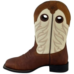 Bota Texana Masculina Vimar Bico Quadrado Couro Flater Havana Cano Cru Sola Flex Ref:81424