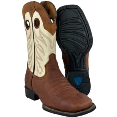 Bota Texana Masculina Vimar Bico Quadrado Couro Flater Havana Cano Cru Sola Flex Ref:81424