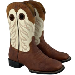 Bota Texana Masculina Vimar Bico Quadrado Couro Flater Havana Cano Cru Sola Flex Ref:81424
