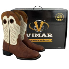Bota Texana Masculina Vimar Bico Quadrado Couro Flater Havana Cano Cru Sola Flex Ref:81424