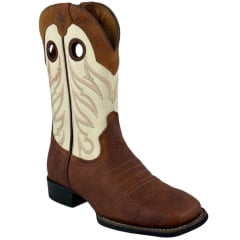 Bota Texana Masculina Vimar Bico Quadrado Couro Flater Havana Cano Cru Sola Flex Ref:81424