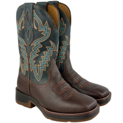 Bota Texana Masculina Vimar Bico Quadrado Couro Fóssil Café/Tex Sela Sola Stronger Café - Ref:81408