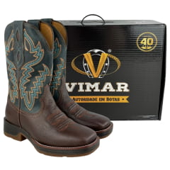 Bota Texana Masculina Vimar Bico Quadrado Couro Fóssil Café/Tex Sela Sola Stronger Café - Ref:81408