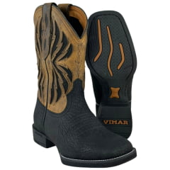 Bota Texana Masculina Vimar Bico Quadrado Fossil Preto Cano Bege Escuro Sola Smoke Ref:81410 Bota Texana Masculina Vimar Bico Quadrado Fossil Preto Cano Bege Escuro Sola Smoke Ref:81410