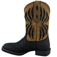 Bota Texana Masculina Vimar Bico Quadrado Fossil Preto Cano Bege Escuro Sola Smoke Ref:81410
