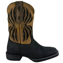 Bota Texana Masculina Vimar Bico Quadrado Fossil Preto Cano Bege Escuro Sola Smoke Ref:81410