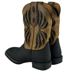 Bota Texana Masculina Vimar Bico Quadrado Fossil Preto Cano Bege Escuro Sola Smoke Ref:81410