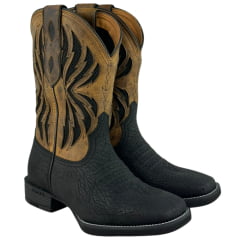 Bota Texana Masculina Vimar Bico Quadrado Fossil Preto Cano Bege Escuro Sola Smoke Ref:81410