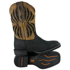 Bota Texana Masculina Vimar Bico Quadrado Fossil Preto Cano Bege Escuro Sola Smoke Ref:81410