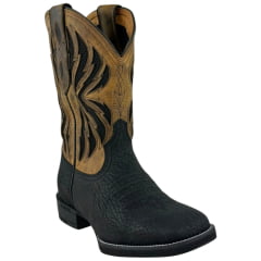 Bota Texana Masculina Vimar Bico Quadrado Fossil Preto Cano Bege Escuro Sola Smoke Ref:81410