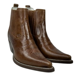 Bota Texana Masculina Vimar Boots Bico Fino Cano Curto Couro Atlanta Café Sola CPLAC-V001 REF: 82038