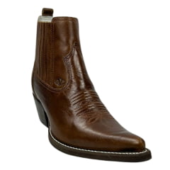 Bota Texana Masculina Vimar Boots Bico Fino Cano Curto Couro Atlanta Café Sola CPLAC-V001 REF: 82038