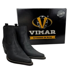 Bota Texana Masculina Vimar Boots Bico Fino Cano Curto Couro Preto Discovery Sola CPLAC-V002 REF: 82038