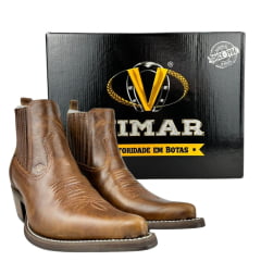Bota Texana Masculina Vimar Boots Bico Fino Cano Curto Couro Atlanta/ Café Sola C Plac V001