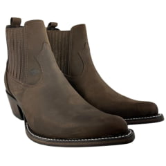Bota Texana Masculina Vimar Bico Fino Cano Curto Couro Crazy Horse Marrom Sola CPLAC-V001 REF: 82038