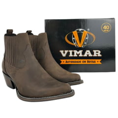 Bota Texana Masculina Vimar Bico Fino Cano Curto Couro Crazy Horse Marrom Sola CPLAC-V001 REF: 82038