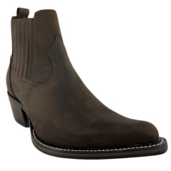 Bota Texana Masculina Vimar Bico Fino Cano Curto Couro Crazy Horse Marrom Sola CPLAC-V001 REF: 82038
