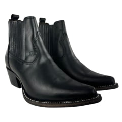Bota Texana Masculina Vimar Bico Fino Cano Curto Couro Crazy Horse Preto Sola CPLAC-V002 Ref: 82038