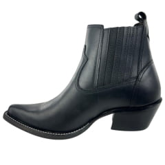 Bota Texana Masculina Vimar Bico Fino Cano Curto Couro Crazy Horse Preto Sola CPLAC-V002 Ref: 82038