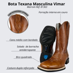 Bota Texana Masculina Vimar Boots Bico Quadrado Atlanta/Havana Sola Magnum- V00 Ref-:81363