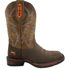 Bota Texana Masculina Vimar Bico Quadrado Couro Crazy Horse Café/Fóssil Caramelo Sola Xtreme 002 Ref:81408
