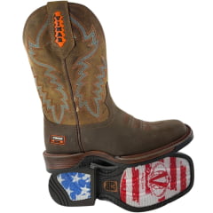Bota Texana Masculina Vimar Bico Quadrado Couro Crazy Horse Café/Fóssil Caramelo Sola Xtreme 002 Ref:81408