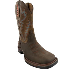 Bota Texana Masculina Vimar Bico Quadrado Couro Crazy Horse Café/Fóssil Caramelo Sola Xtreme 002 Ref:81408