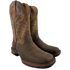 Bota Texana Masculina Vimar Bico Quadrado Couro Crazy Horse Café/Fóssil Caramelo Sola Xtreme 002 Ref:81408