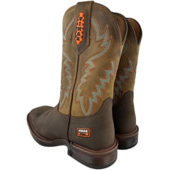 Bota Texana Masculina Vimar Bico Quadrado Couro Crazy Horse Café/Fóssil Caramelo Sola Xtreme 002 Ref:81408