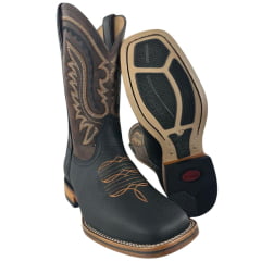 Bota Texana Masculina Vimar Boots Bico Quadrado Couro Discovery Preto Sola Nebraska Ref:81418